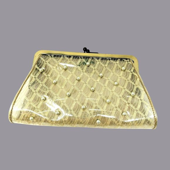 Vintage Maxim Clutch Mini Clear Pearls Lace - Picture 1 of 8